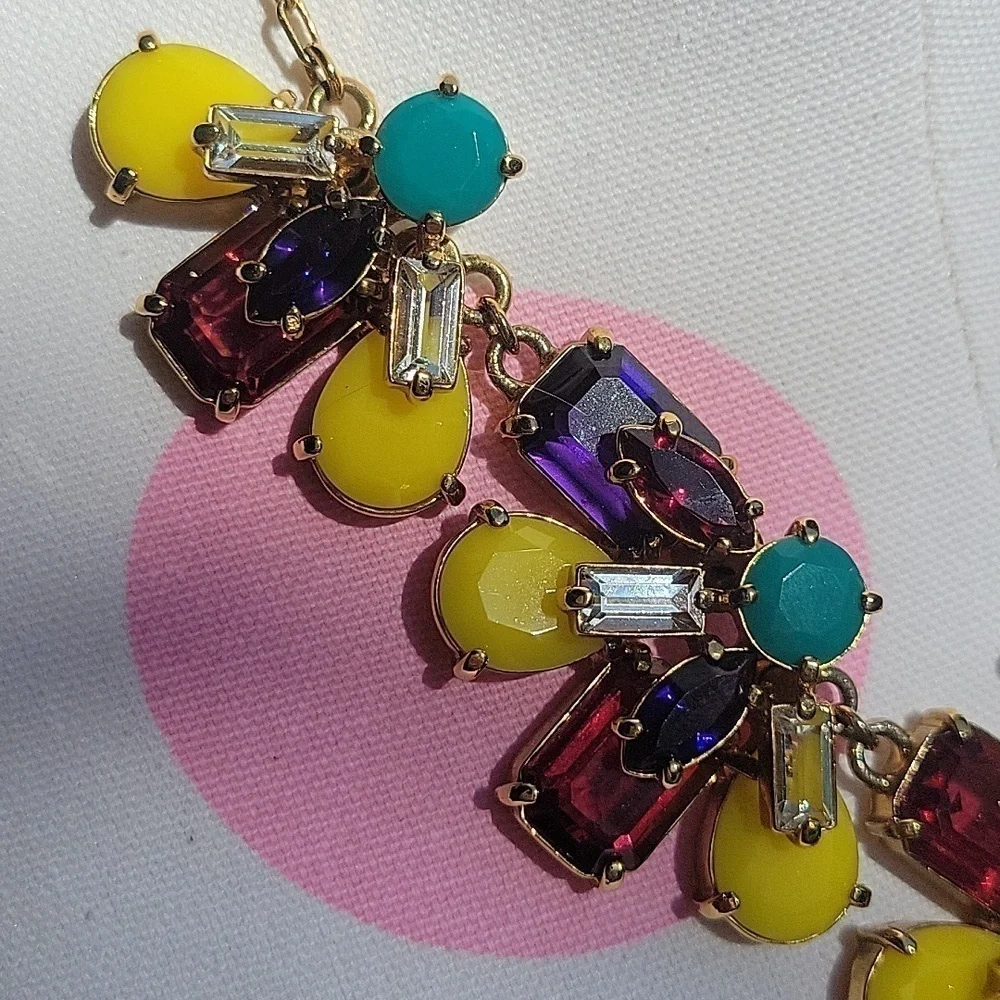 Kate Spade Kladiscope Jeweled Rhinestone Flower Statement Gold Necklace Bib